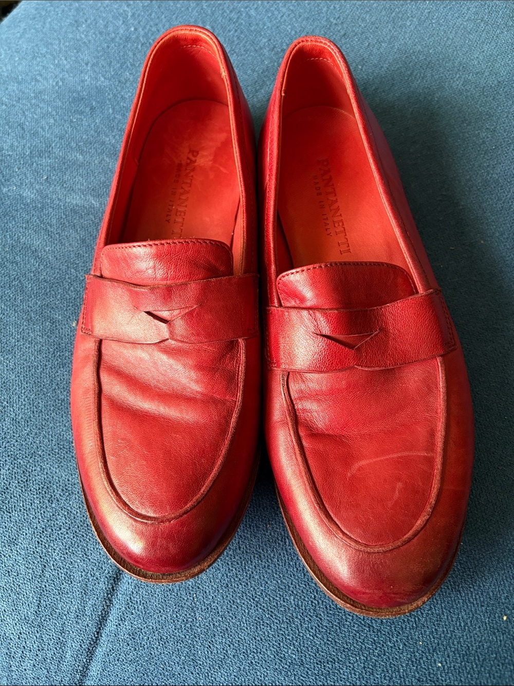 PANTANETTI Italian leather penny loafers, red